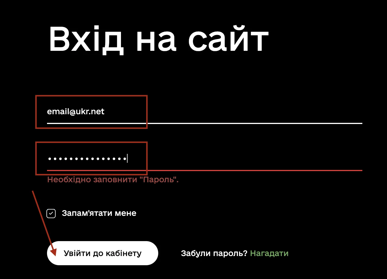 Скріншот входу